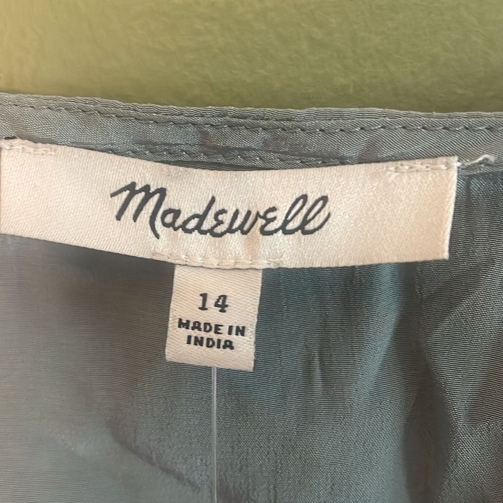 NWT Madewell Long Bell-Sleeve Wrap Top Faded River Blouse Blue Green Sz 14 - Picture 5 of 7